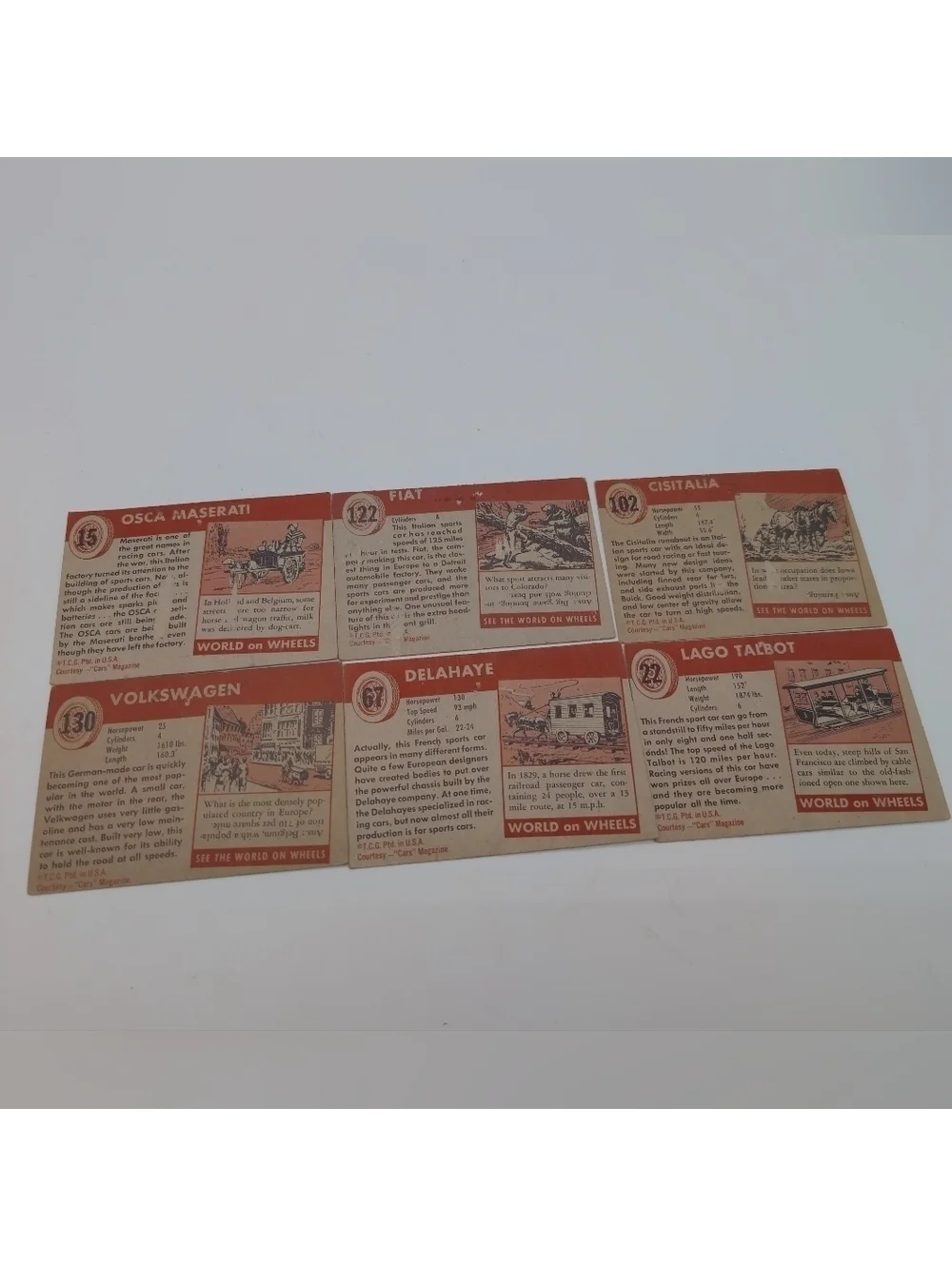 1954 Topps Vintage Car Cards Set European Sports VW Talbot Lago Maserati Fiat ++